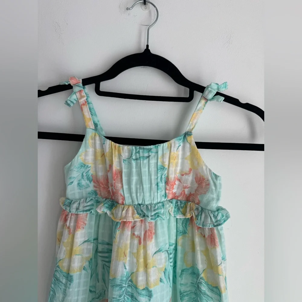Janie and Jack Aqua Floral Kids Dress Girl's Size 4Y‎